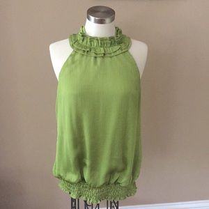 Ladies Sleeveless Green Blouse w/Ruffled collar L